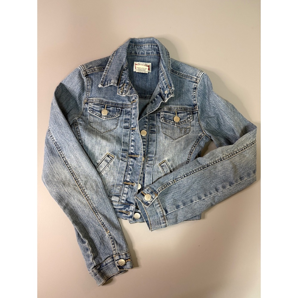 Whoozblooz Authentic Jeans Light Wash Denim Trucker Jacket Womens XS Cropped